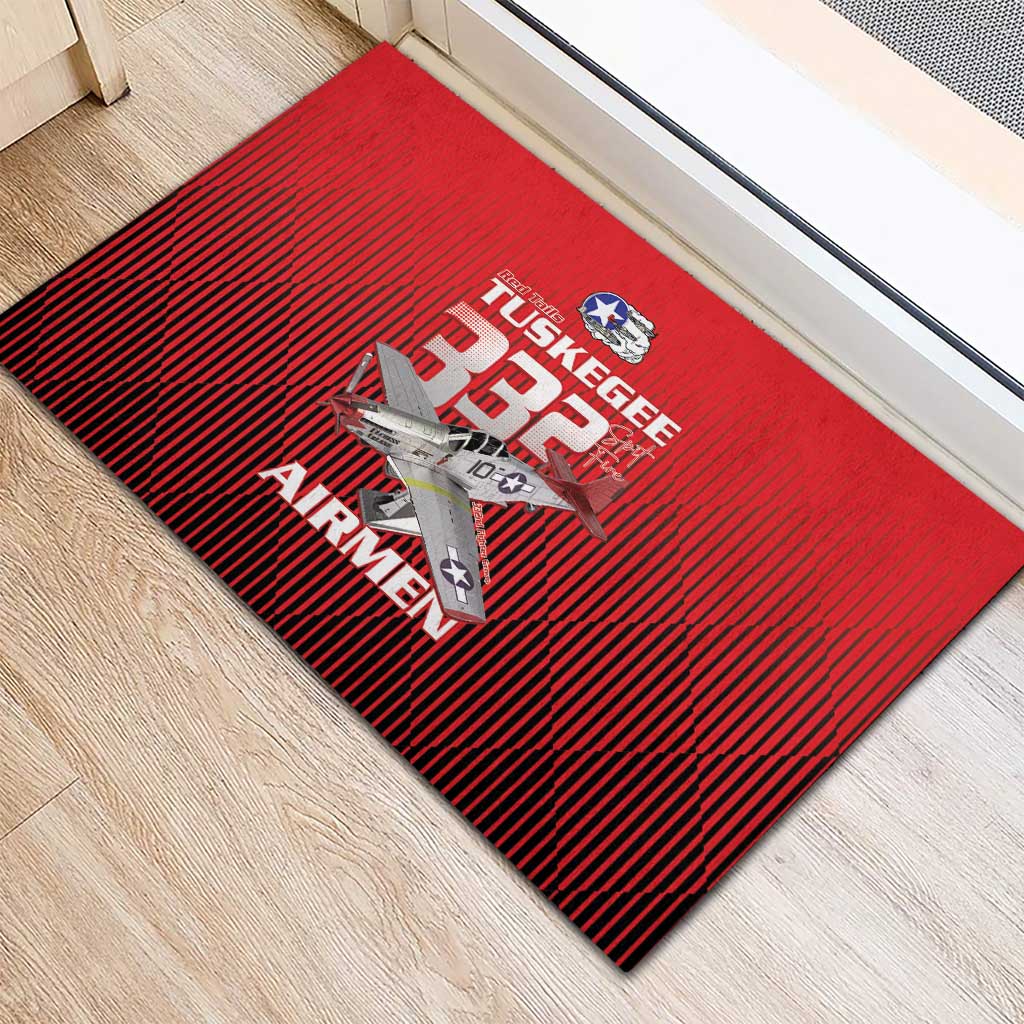 Tuskegee Red Tails Airmen Rubber Doormat P-51 Mustang 332nd Fighter Group - Black Red - Wonder Print Shop