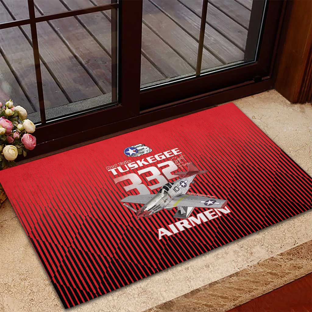 Tuskegee Red Tails Airmen Rubber Doormat P-51 Mustang 332nd Fighter Group - Black Red - Wonder Print Shop