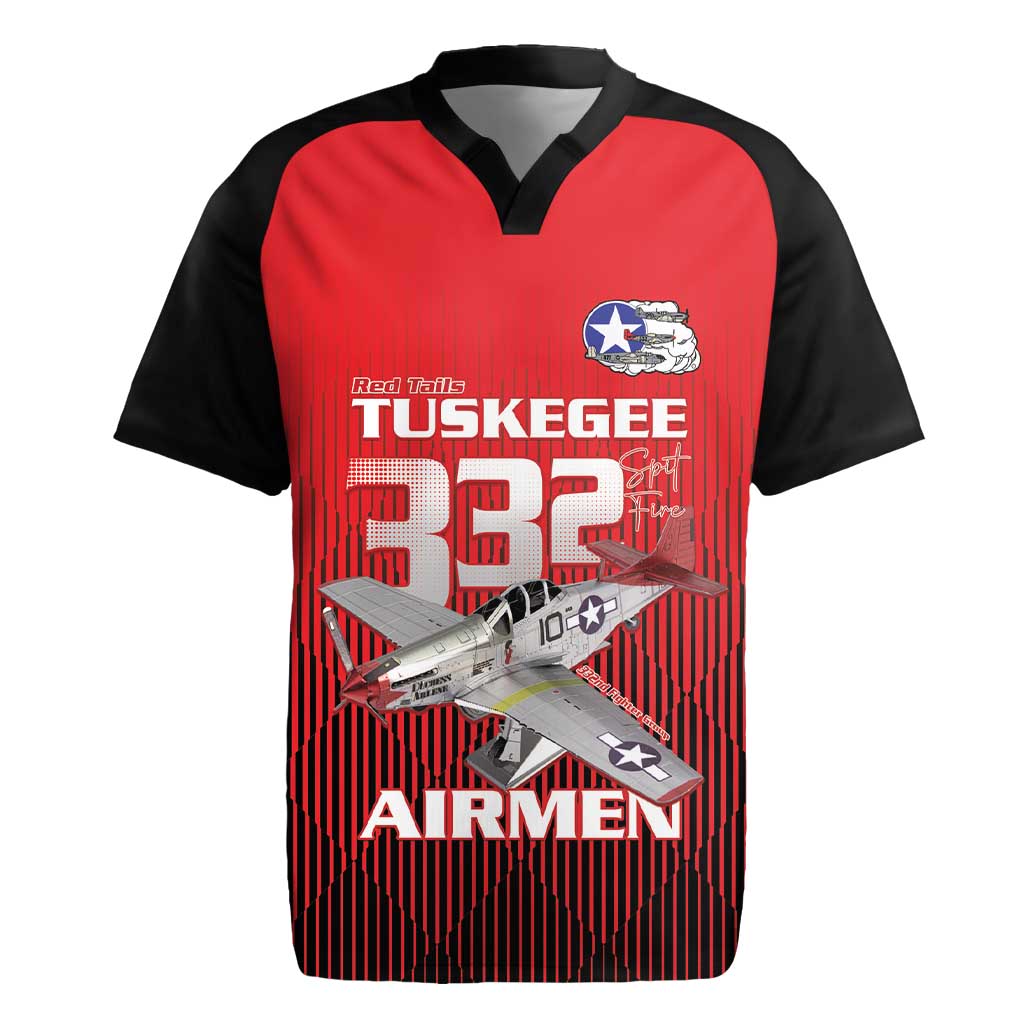 Tuskegee Red Tails Airmen Rugby Jersey P-51 Mustang 332nd Fighter Group - Black Red - Wonder Print Shop