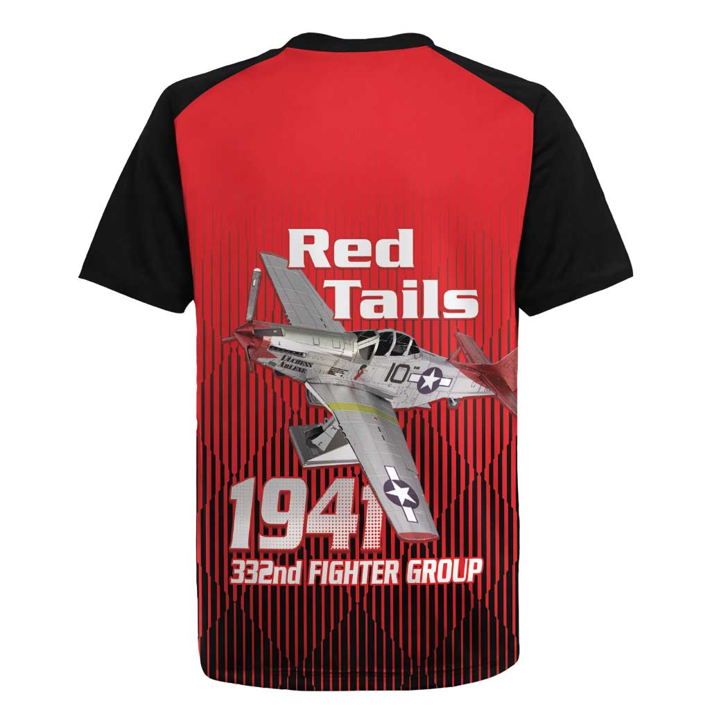 Tuskegee Red Tails Airmen Rugby Jersey P-51 Mustang 332nd Fighter Group - Black Red - Wonder Print Shop
