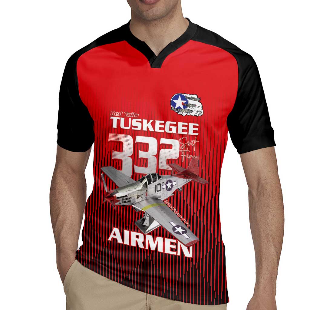 Tuskegee Red Tails Airmen Rugby Jersey P-51 Mustang 332nd Fighter Group - Black Red - Wonder Print Shop