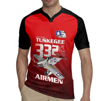 Tuskegee Red Tails Airmen Rugby Jersey P-51 Mustang 332nd Fighter Group - Black Red - Wonder Print Shop