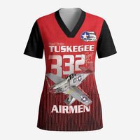 Tuskegee Red Tails Airmen Scrub Top P-51 Mustang 332nd Fighter Group - Black Red - Wonder Print Shop