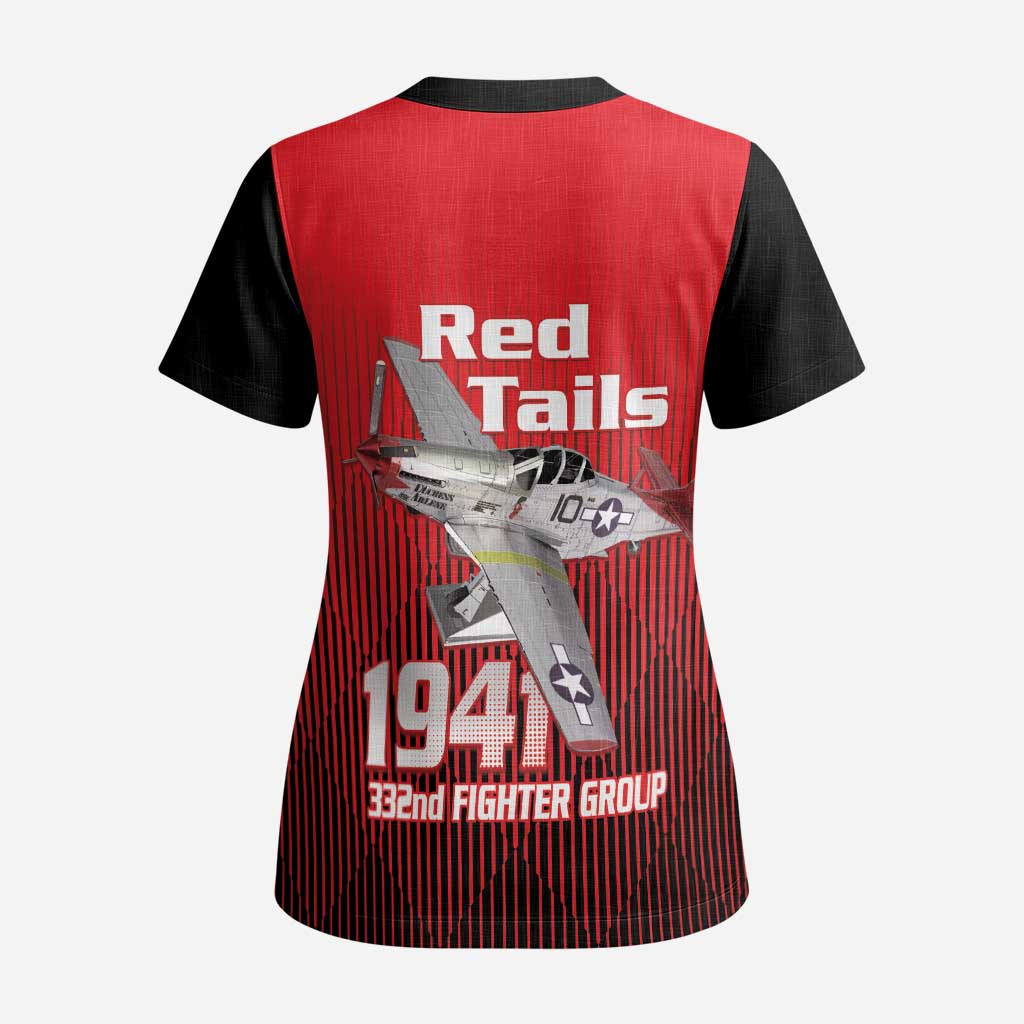 Tuskegee Red Tails Airmen Scrub Top P-51 Mustang 332nd Fighter Group - Black Red - Wonder Print Shop