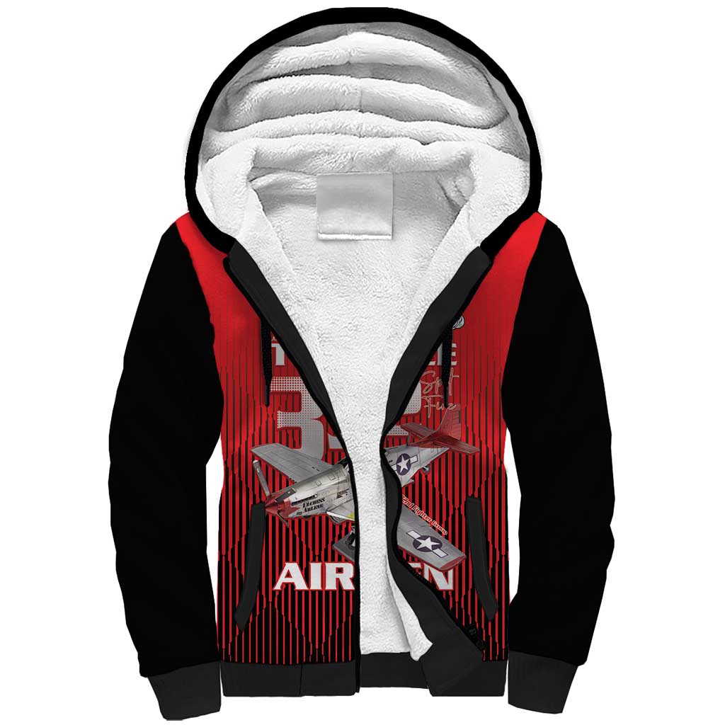 Tuskegee Red Tails Airmen Sherpa Hoodie P-51 Mustang 332nd Fighter Group - Black Red - Wonder Print Shop