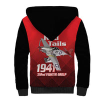 Tuskegee Red Tails Airmen Sherpa Hoodie P-51 Mustang 332nd Fighter Group - Black Red - Wonder Print Shop