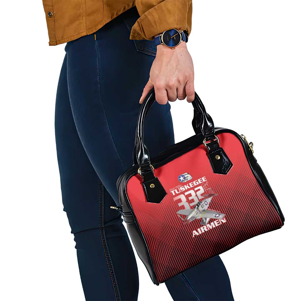 Tuskegee Red Tails Airmen Shoulder Handbag P-51 Mustang 332nd Fighter Group - Black Red - Wonder Print Shop