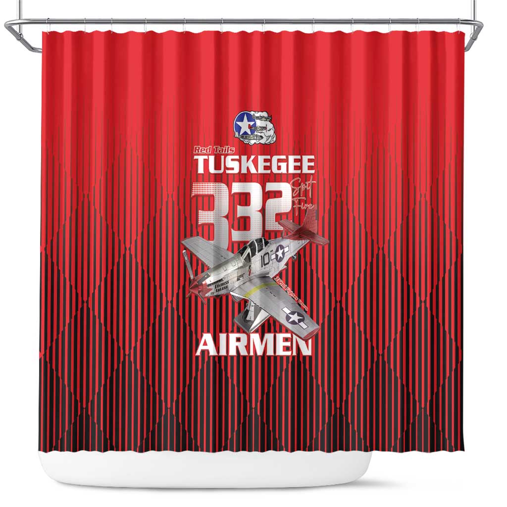 Tuskegee Red Tails Airmen Shower Curtain P-51 Mustang 332nd Fighter Group - Black Red - Wonder Print Shop