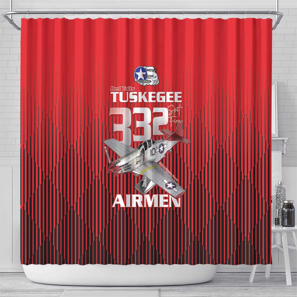 Tuskegee Red Tails Airmen Shower Curtain P-51 Mustang 332nd Fighter Group - Black Red - Wonder Print Shop
