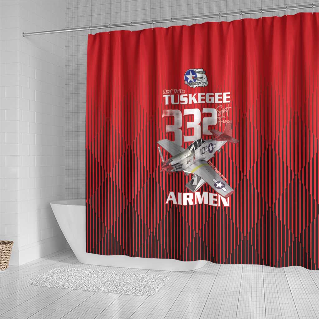 Tuskegee Red Tails Airmen Shower Curtain P-51 Mustang 332nd Fighter Group - Black Red - Wonder Print Shop
