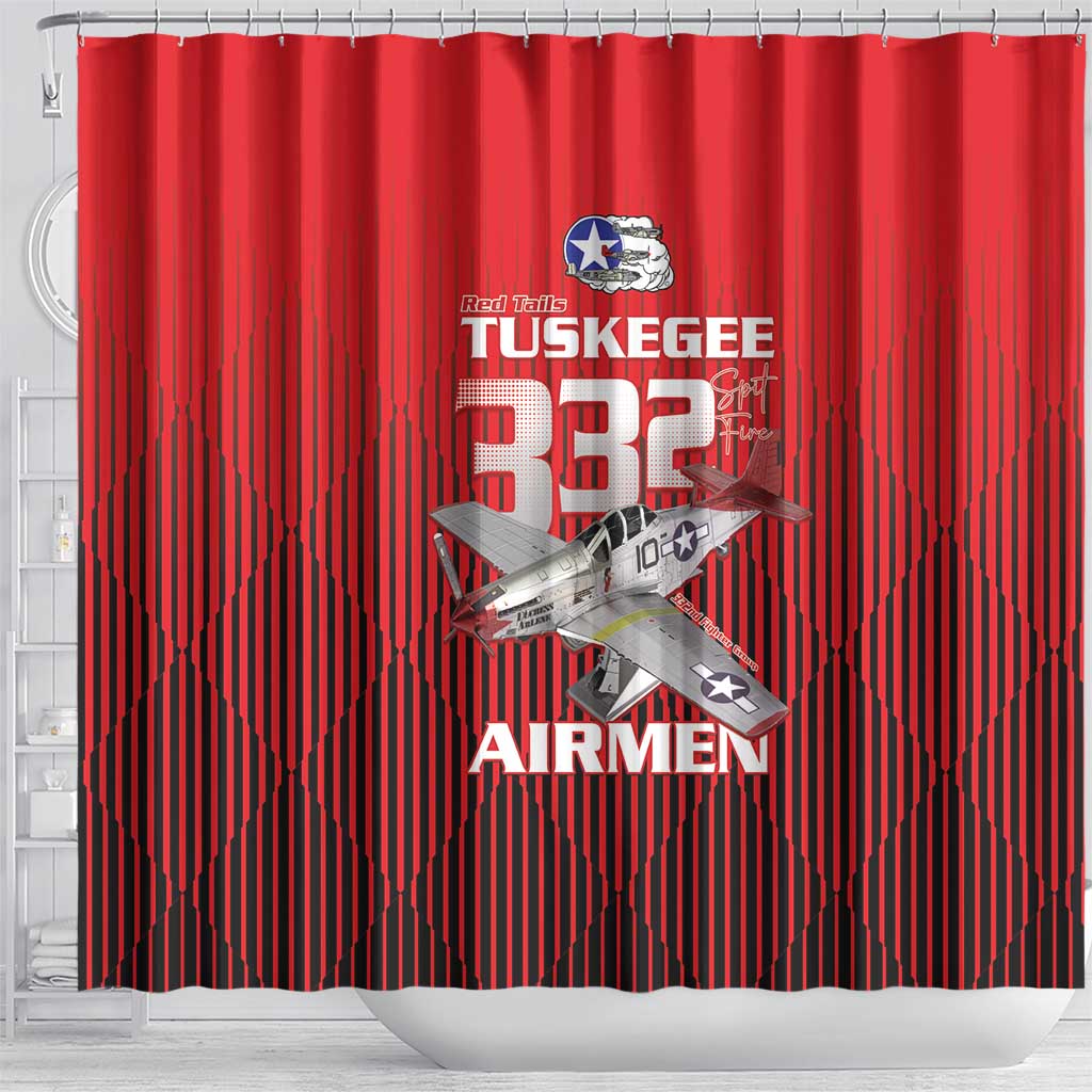 Tuskegee Red Tails Airmen Shower Curtain P-51 Mustang 332nd Fighter Group - Black Red - Wonder Print Shop