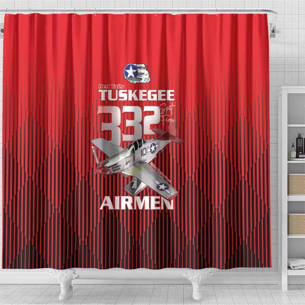 Tuskegee Red Tails Airmen Shower Curtain P-51 Mustang 332nd Fighter Group - Black Red - Wonder Print Shop