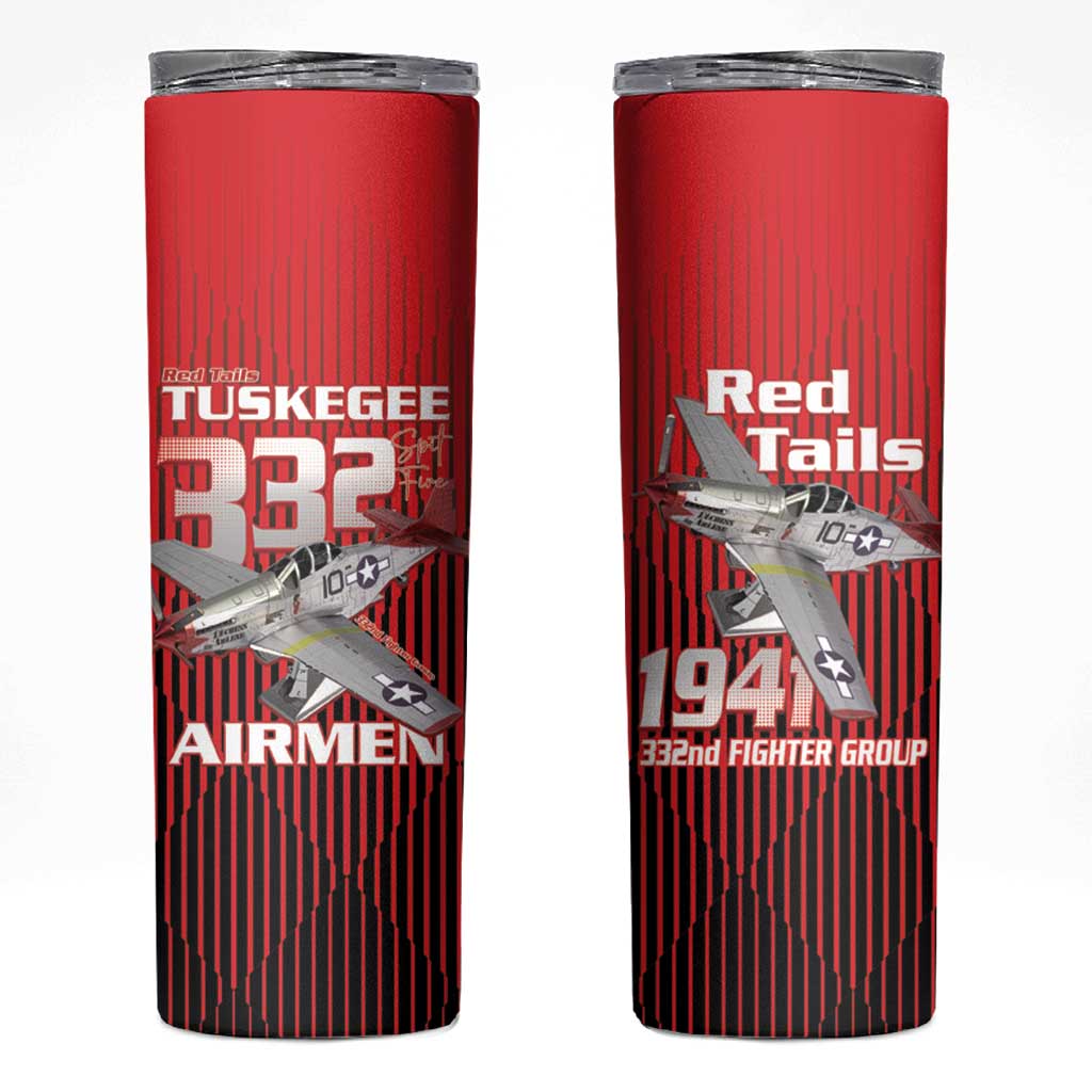 Tuskegee Red Tails Airmen Skinny Tumbler P-51 Mustang 332nd Fighter Group - Black Red - Wonder Print Shop