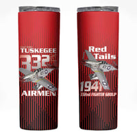 Tuskegee Red Tails Airmen Skinny Tumbler P-51 Mustang 332nd Fighter Group - Black Red - Wonder Print Shop