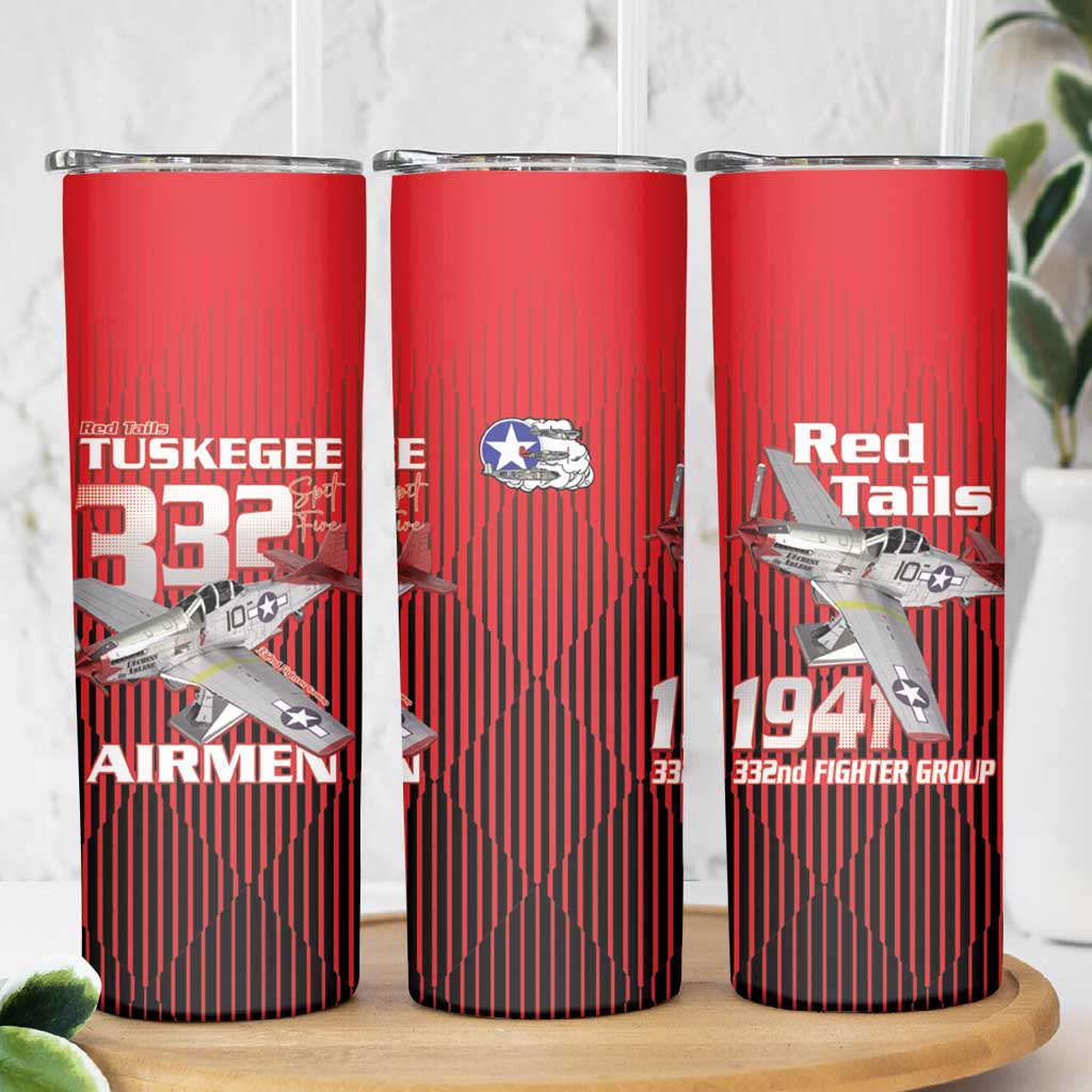 Tuskegee Red Tails Airmen Skinny Tumbler P-51 Mustang 332nd Fighter Group - Black Red - Wonder Print Shop