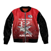 Tuskegee Red Tails Airmen Sleeve Zip Bomber Jacket P-51 Mustang 332nd Fighter Group - Black Red - Wonder Print Shop