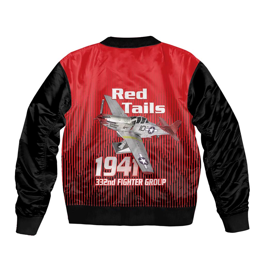 Tuskegee Red Tails Airmen Sleeve Zip Bomber Jacket P-51 Mustang 332nd Fighter Group - Black Red - Wonder Print Shop