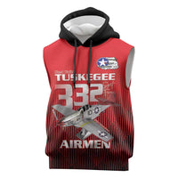 Tuskegee Red Tails Airmen Sleeveless Hoodie P-51 Mustang 332nd Fighter Group - Black Red - Wonder Print Shop