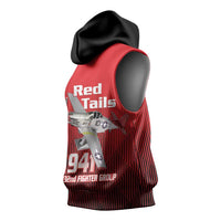 Tuskegee Red Tails Airmen Sleeveless Hoodie P-51 Mustang 332nd Fighter Group - Black Red - Wonder Print Shop