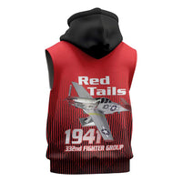 Tuskegee Red Tails Airmen Sleeveless Zip Hoodie P-51 Mustang 332nd Fighter Group - Black Red - Wonder Print Shop