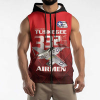 Tuskegee Red Tails Airmen Sleeveless Zip Hoodie P-51 Mustang 332nd Fighter Group - Black Red - Wonder Print Shop