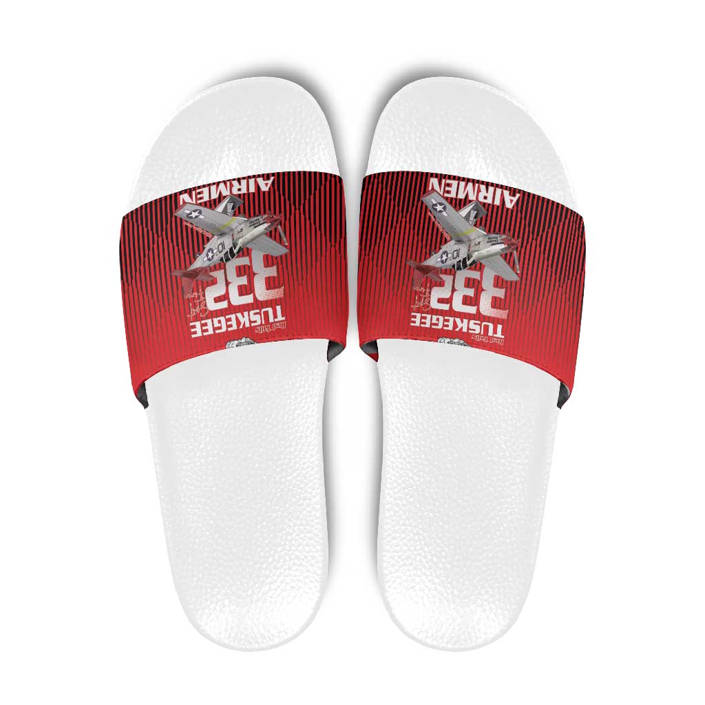 Tuskegee Red Tails Airmen Slide Sandals P-51 Mustang 332nd Fighter Group - Black Red - Wonder Print Shop