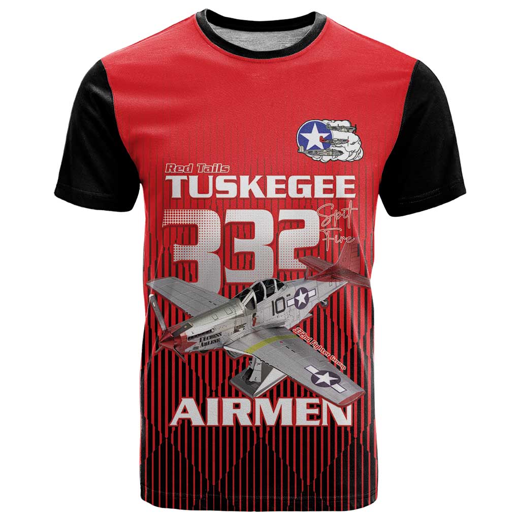 Tuskegee Red Tails Airmen T Shirt P-51 Mustang 332nd Fighter Group - Black Red - Wonder Print Shop