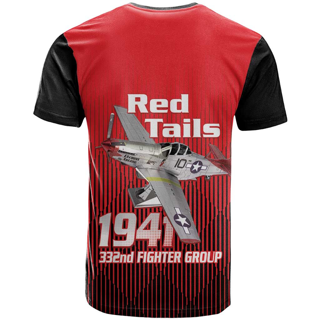 Tuskegee Red Tails Airmen T Shirt P-51 Mustang 332nd Fighter Group - Black Red - Wonder Print Shop
