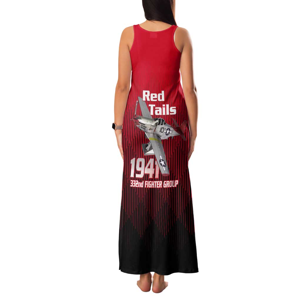 Tuskegee Red Tails Airmen Tank Maxi Dress P-51 Mustang 332nd Fighter Group - Black Red - Wonder Print Shop