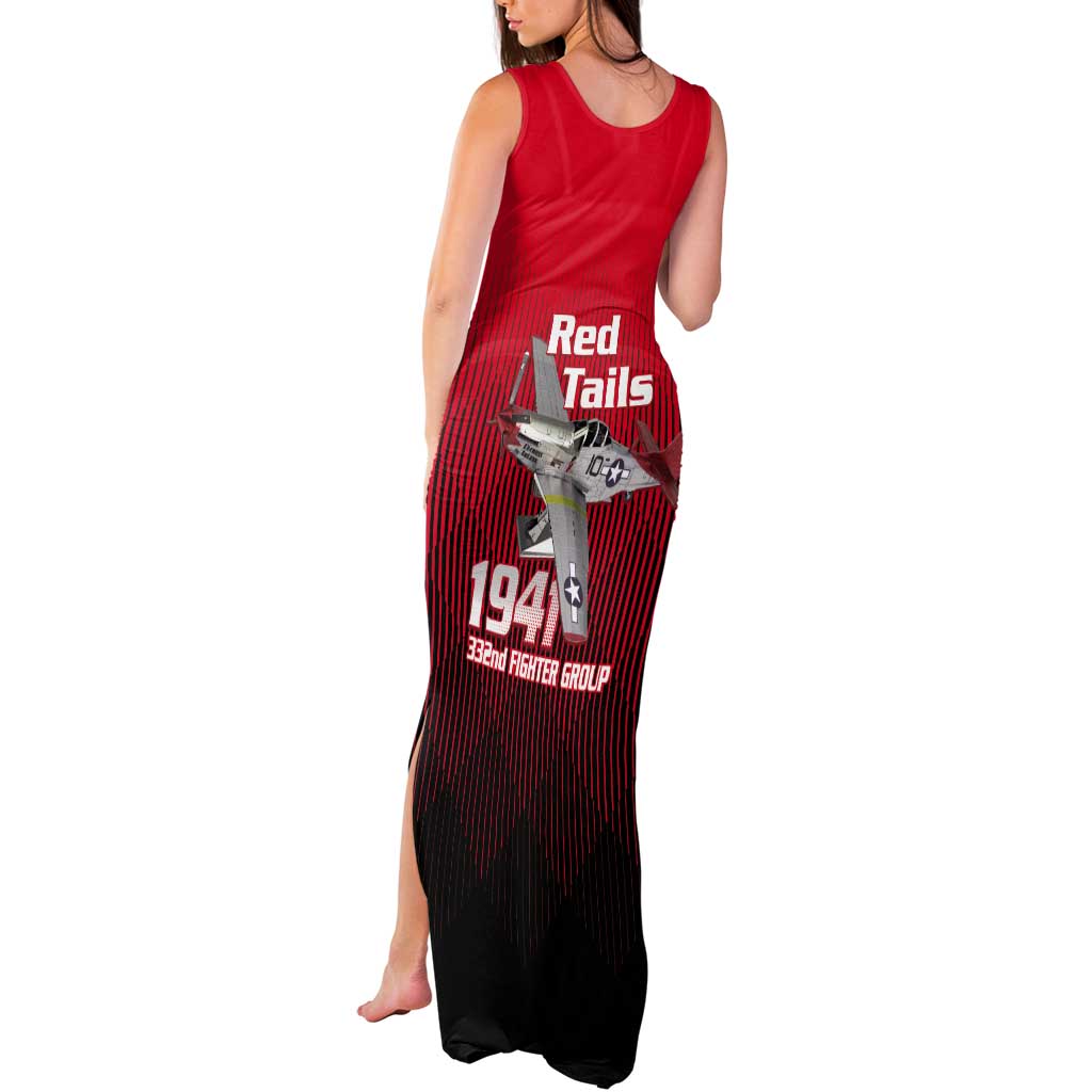 Tuskegee Red Tails Airmen Tank Maxi Dress P-51 Mustang 332nd Fighter Group - Black Red - Wonder Print Shop