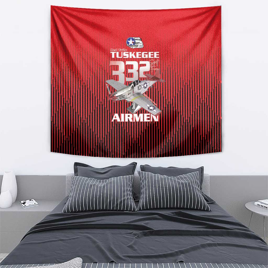 Tuskegee Red Tails Airmen Tapestry P-51 Mustang 332nd Fighter Group - Black Red - Wonder Print Shop