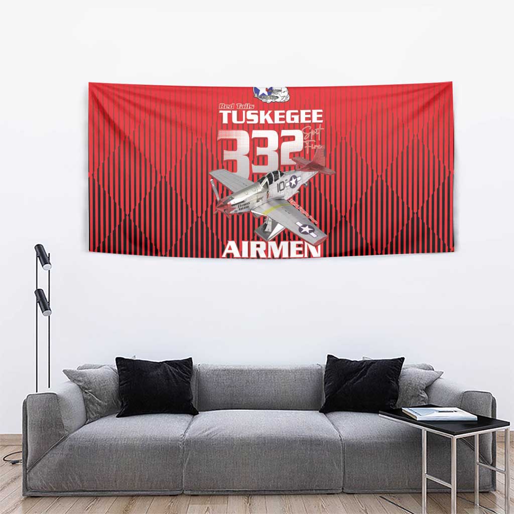 Tuskegee Red Tails Airmen Tapestry P-51 Mustang 332nd Fighter Group - Black Red - Wonder Print Shop
