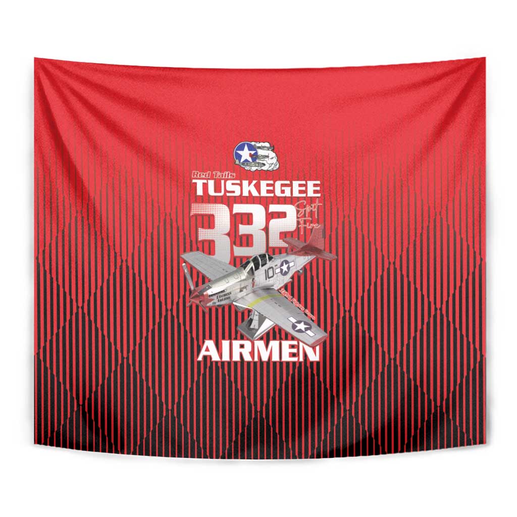 Tuskegee Red Tails Airmen Tapestry P-51 Mustang 332nd Fighter Group - Black Red - Wonder Print Shop