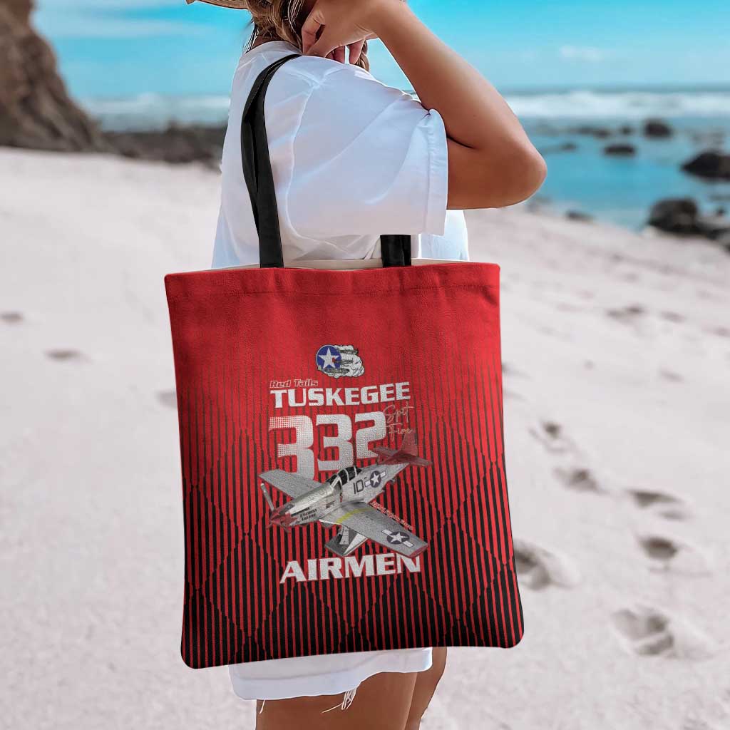 Tuskegee Red Tails Airmen Tote Bag P-51 Mustang 332nd Fighter Group - Black Red - Wonder Print Shop