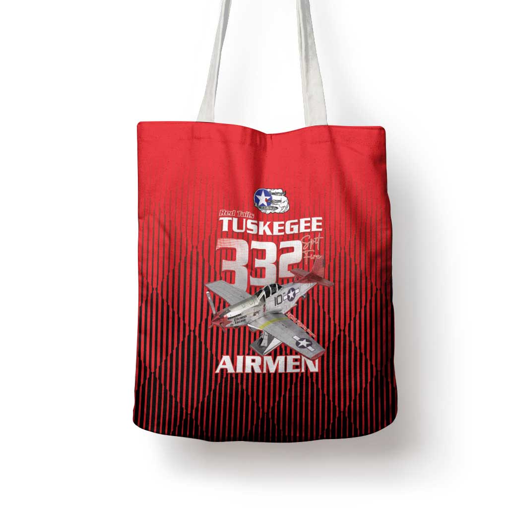 Tuskegee Red Tails Airmen Tote Bag P-51 Mustang 332nd Fighter Group - Black Red - Wonder Print Shop
