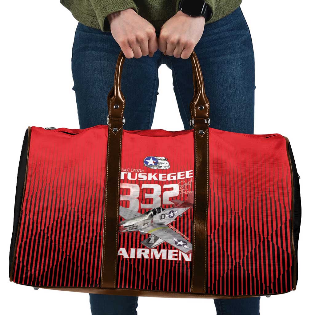 Tuskegee Red Tails Airmen Travel Bag P-51 Mustang 332nd Fighter Group - Black Red - Wonder Print Shop