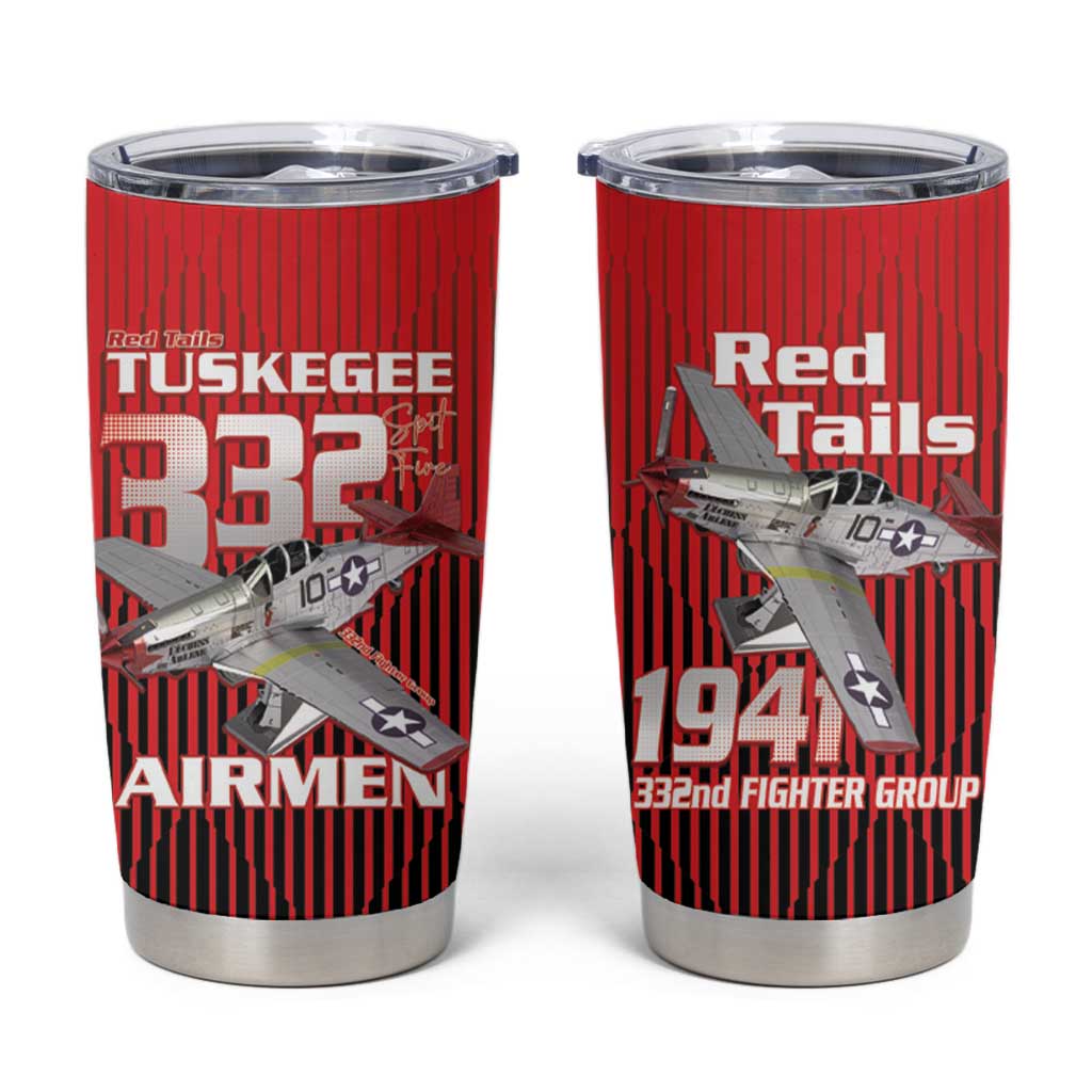 Tuskegee Red Tails Airmen Tumbler Cup P-51 Mustang 332nd Fighter Group - Black Red - Wonder Print Shop