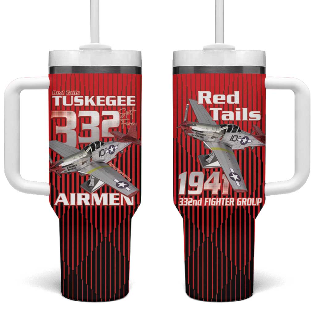 Tuskegee Red Tails Airmen Tumbler With Handle P-51 Mustang 332nd Fighter Group - Black Red - Wonder Print Shop