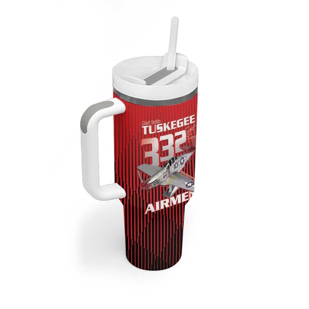 Tuskegee Red Tails Airmen Tumbler With Handle P-51 Mustang 332nd Fighter Group - Black Red - Wonder Print Shop