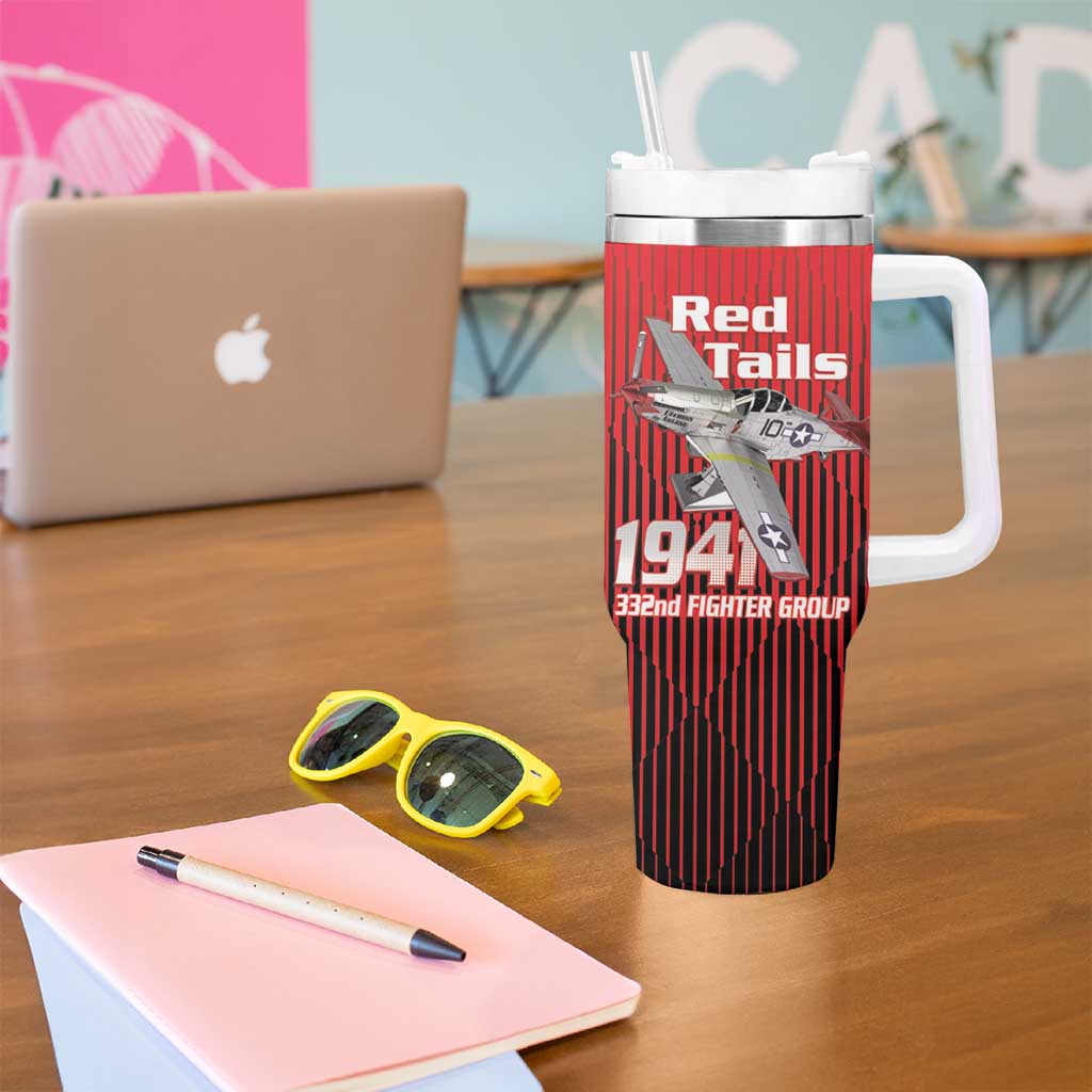 Tuskegee Red Tails Airmen Tumbler With Handle P-51 Mustang 332nd Fighter Group - Black Red - Wonder Print Shop