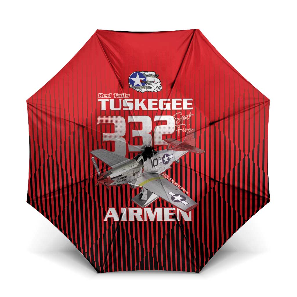 Tuskegee Red Tails Airmen Umbrella P-51 Mustang 332nd Fighter Group - Black Red - Wonder Print Shop