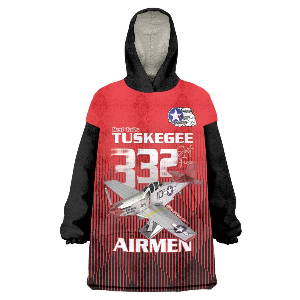 Tuskegee Red Tails Airmen Wearable Blanket Hoodie P-51 Mustang 332nd Fighter Group - Black Red - Wonder Print Shop