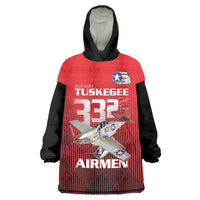 Tuskegee Red Tails Airmen Wearable Blanket Hoodie P-51 Mustang 332nd Fighter Group - Black Red - Wonder Print Shop