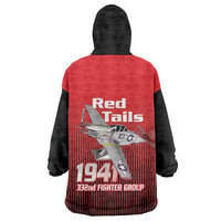 Tuskegee Red Tails Airmen Wearable Blanket Hoodie P-51 Mustang 332nd Fighter Group - Black Red - Wonder Print Shop
