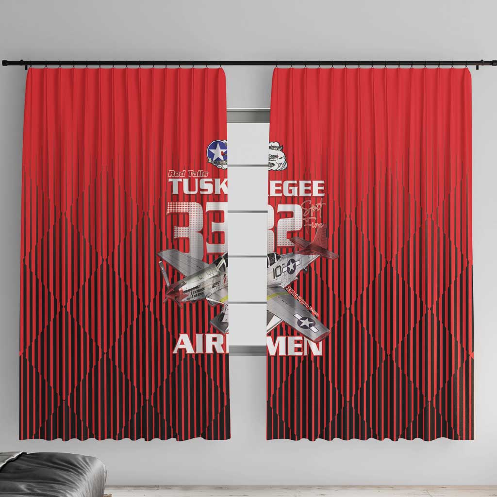 Tuskegee Red Tails Airmen Window Curtain P-51 Mustang 332nd Fighter Group - Black Red - Wonder Print Shop