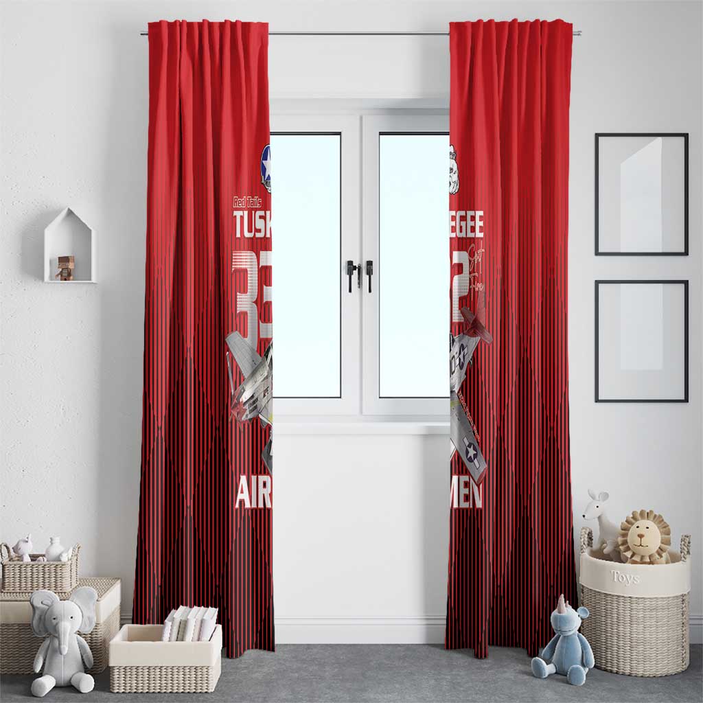 Tuskegee Red Tails Airmen Window Curtain P-51 Mustang 332nd Fighter Group - Black Red - Wonder Print Shop