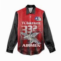 Tuskegee Red Tails Airmen Women Casual Shirt P-51 Mustang 332nd Fighter Group - Black Red - Wonder Print Shop