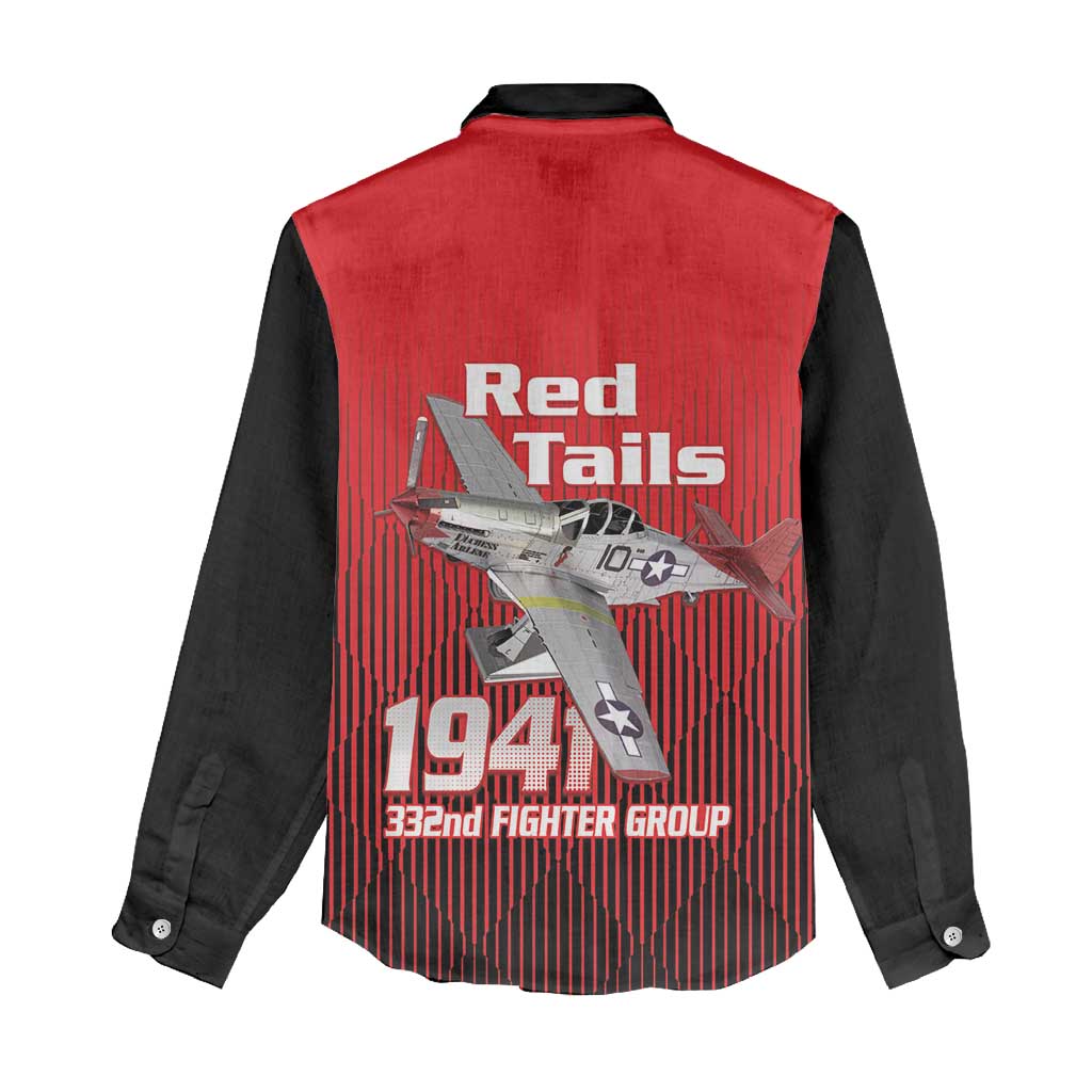 Tuskegee Red Tails Airmen Women Casual Shirt P-51 Mustang 332nd Fighter Group - Black Red - Wonder Print Shop