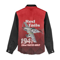 Tuskegee Red Tails Airmen Women Casual Shirt P-51 Mustang 332nd Fighter Group - Black Red - Wonder Print Shop