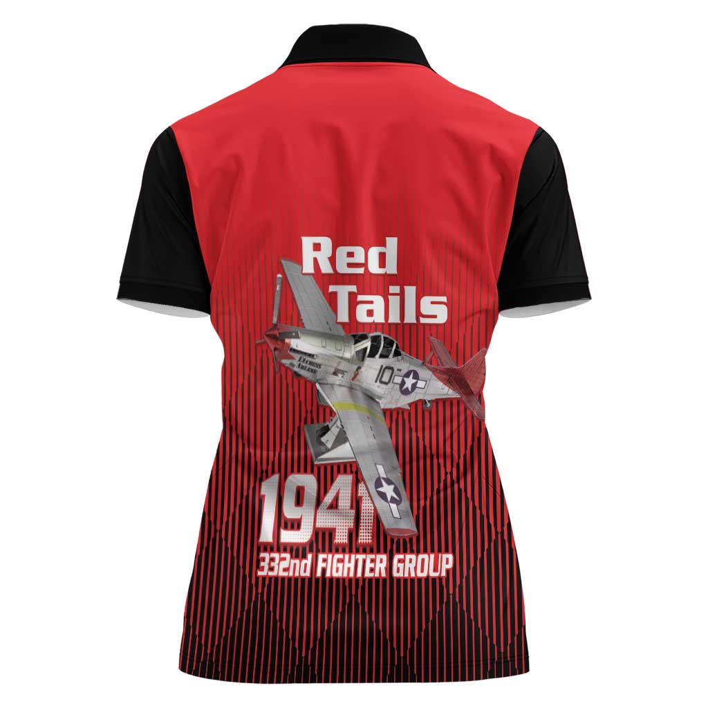 Tuskegee Red Tails Airmen Women Polo Shirt P-51 Mustang 332nd Fighter Group - Black Red - Wonder Print Shop